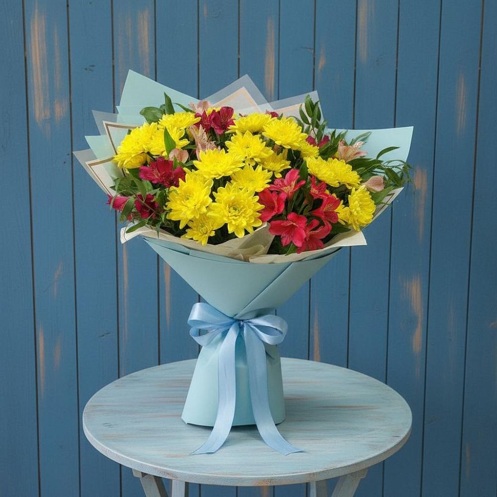 Букет цветов из: Альстромерии и Хризантемы в Мончегорске