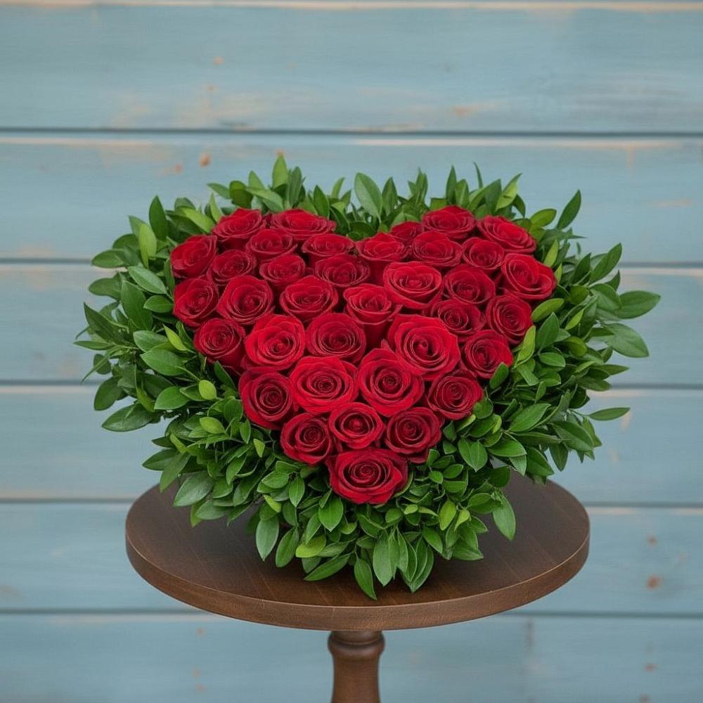 Цветочная композиция из Розы в виде сердца в Мончегорске