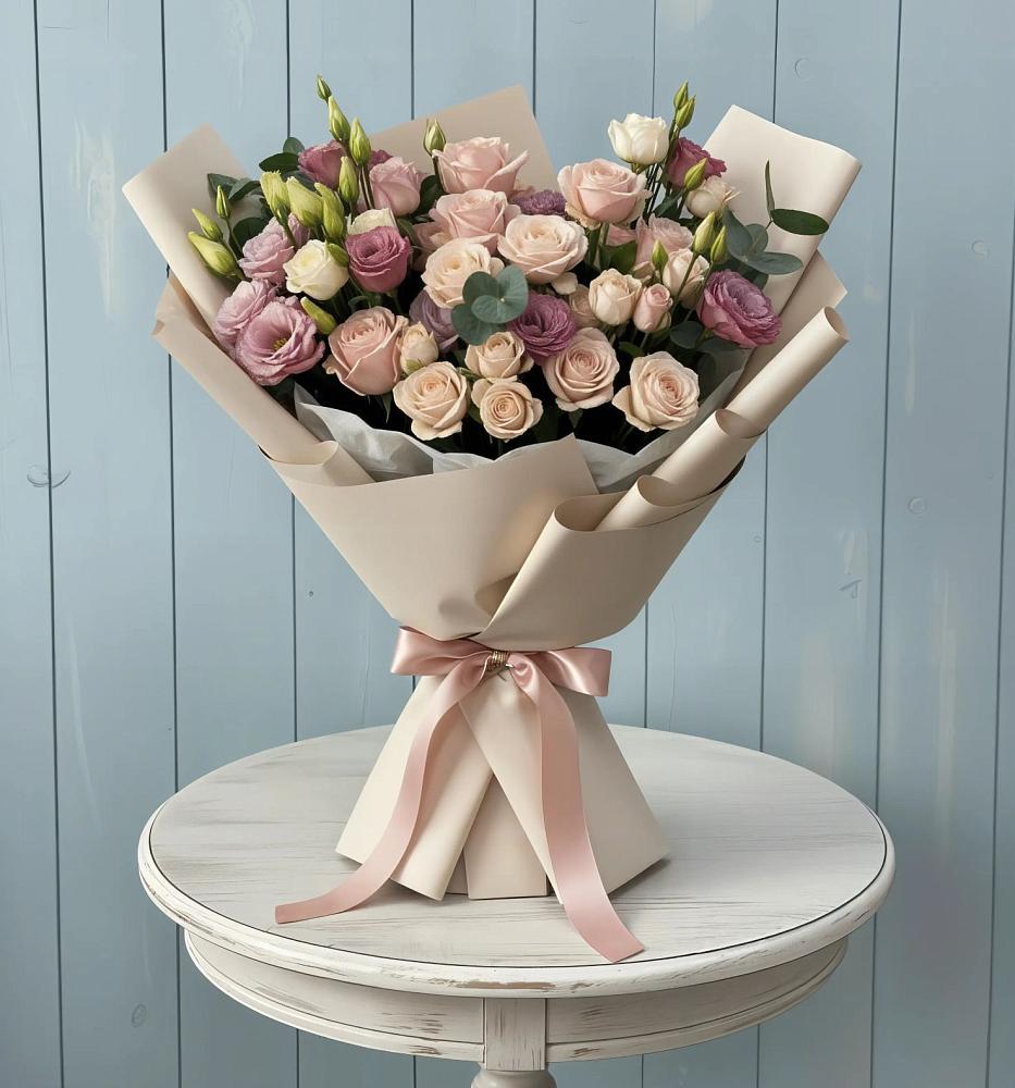 Букет цветов из: Розы и Лизиантусы в Мончегорске