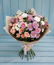 Букет цветов из:  Хризантемы, Розы и Альстромерии в Мончегорске