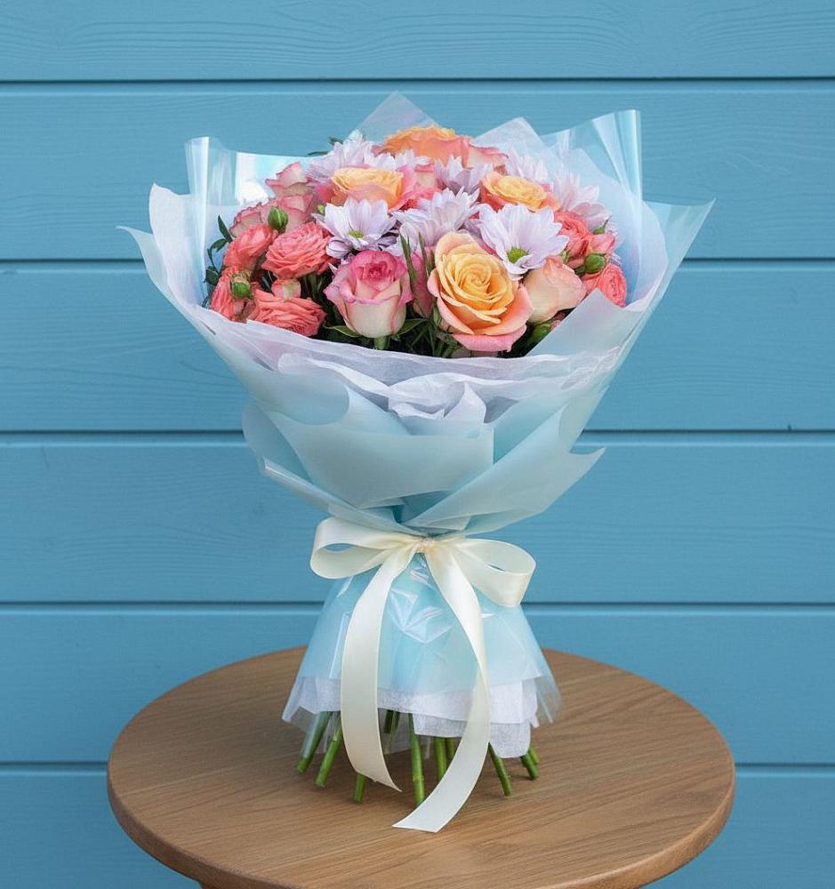 Букет цветов из: Хризантемы и Розы в Мончегорске